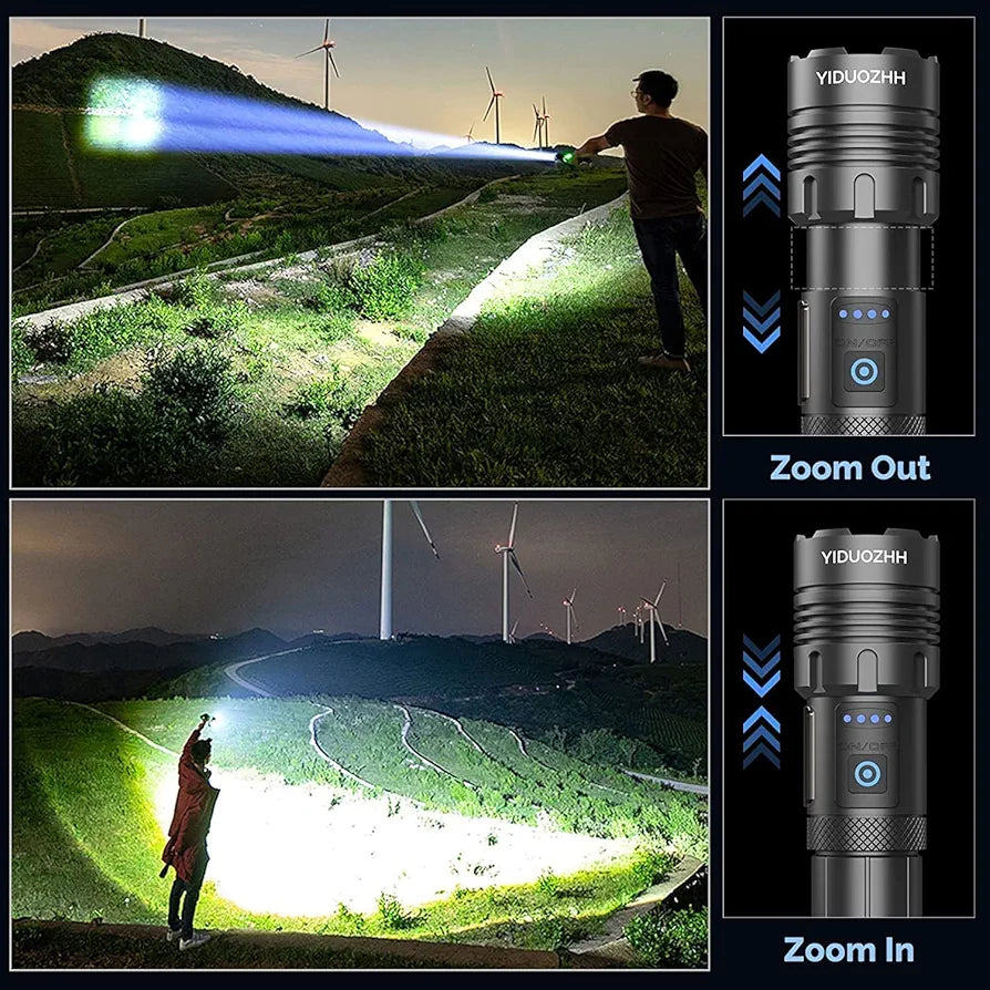 USB Rechargeable 100000 Lumens XHP160 Super Bright Bright Tactical LED Flashlight