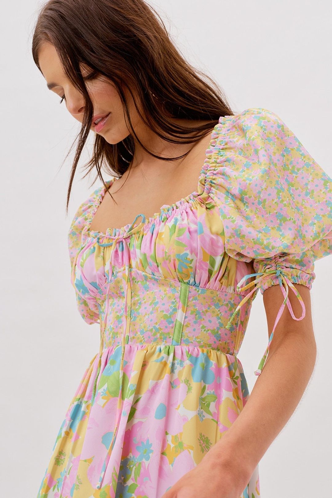 Floral Puff-Sleeved Mini Dress