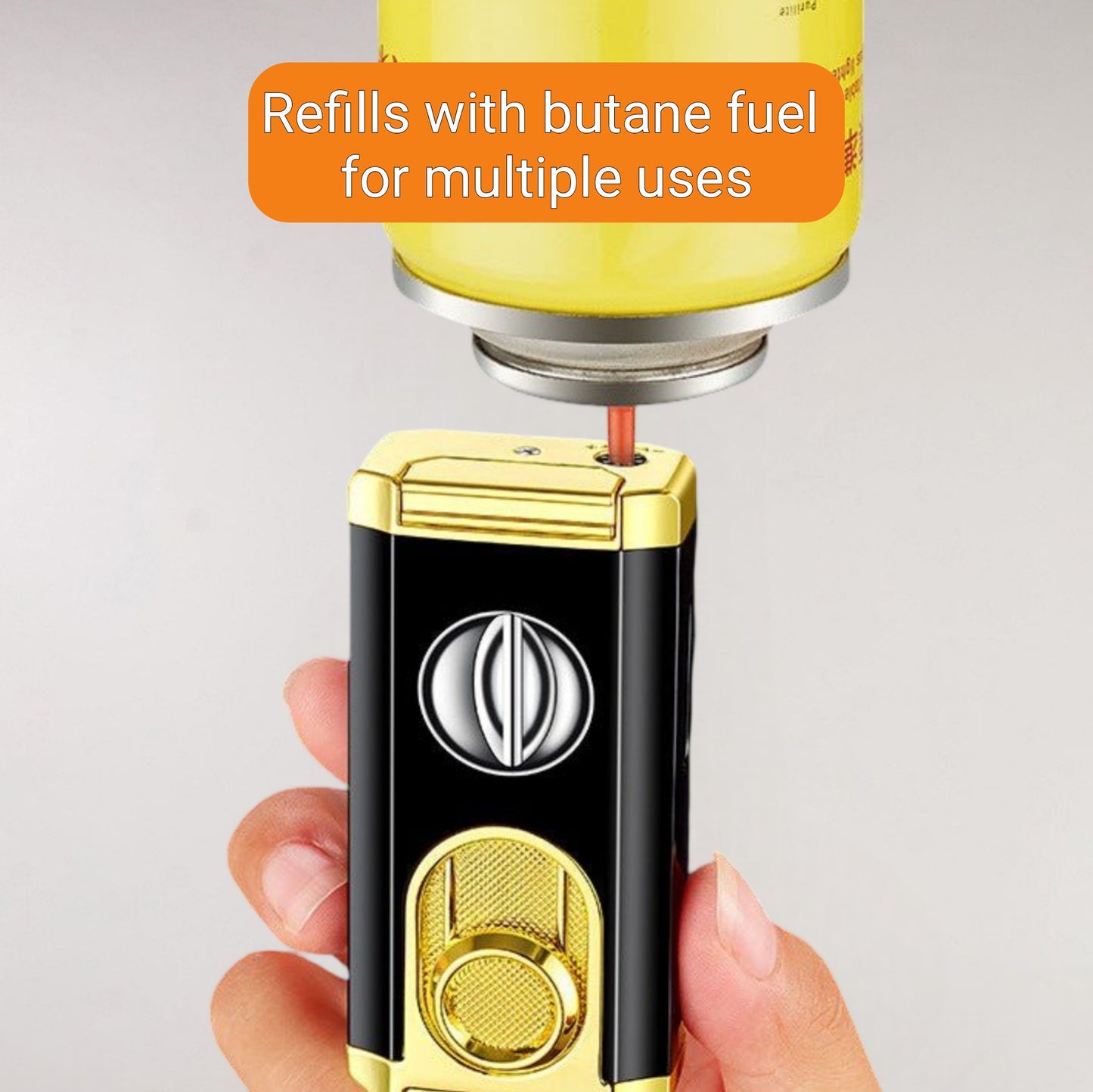 3-in-1 Cigar Lighter, Wind Resistant Jet Flame with Built-in V-cut Cigar cutter