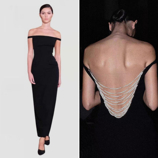 Back Slit Pearl-Beaded Back Elegant Maxi Dress