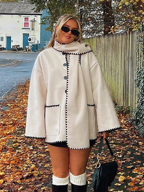 Wool-Blend Embroidered Scarf Coat