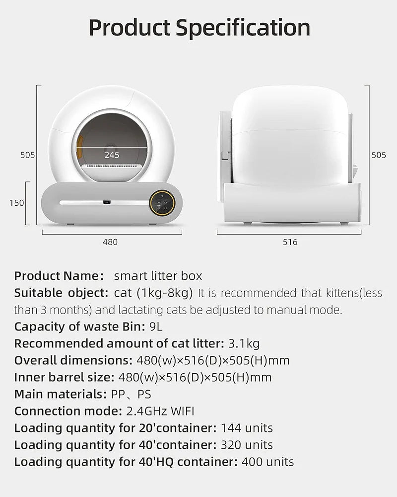 65L Capacity Self-Cleaning Smart Cat Litter Box