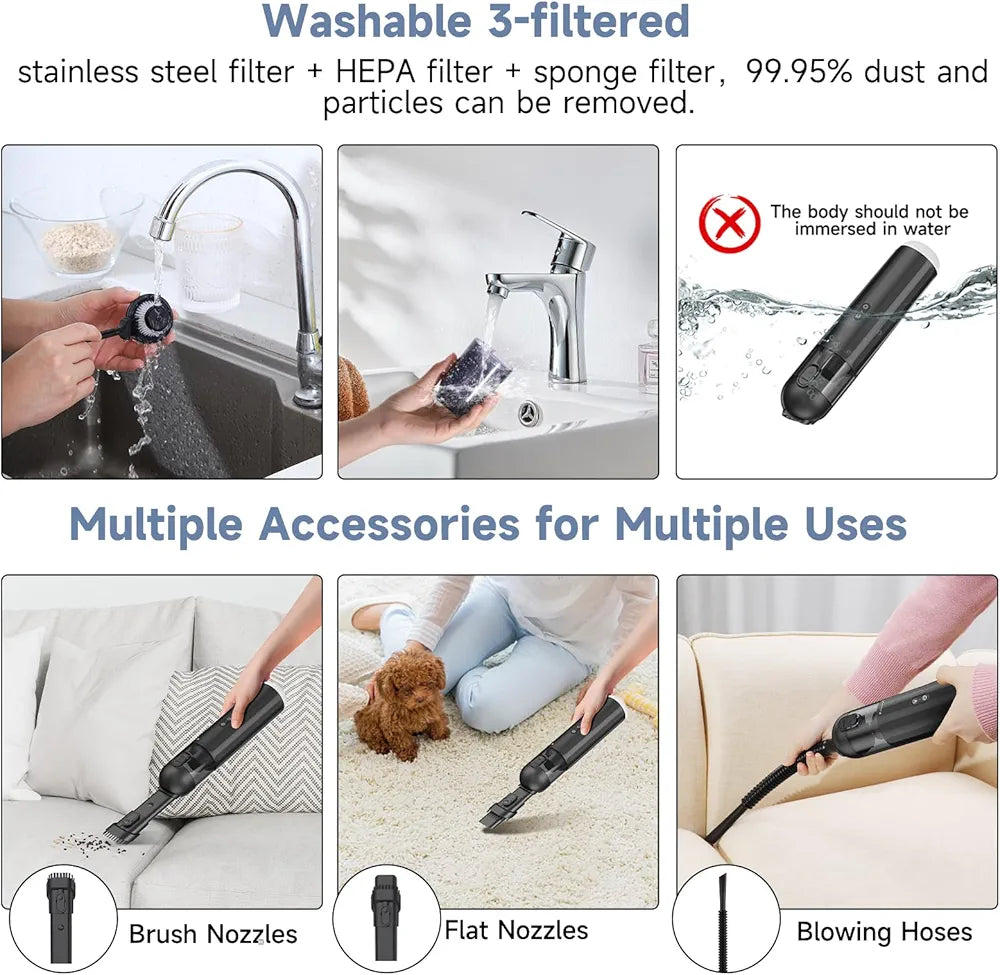 10KPa High-Suction Multifunctional Portable USB Mini Vacuum Cleaner for Car, Home, Office