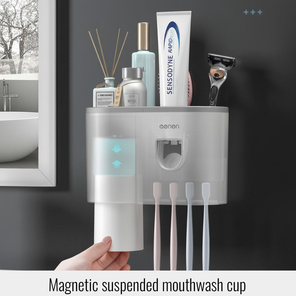 3-in-1 Wall-Mounted Toothbrush Holder with Automatic Toothpaste Dispenser