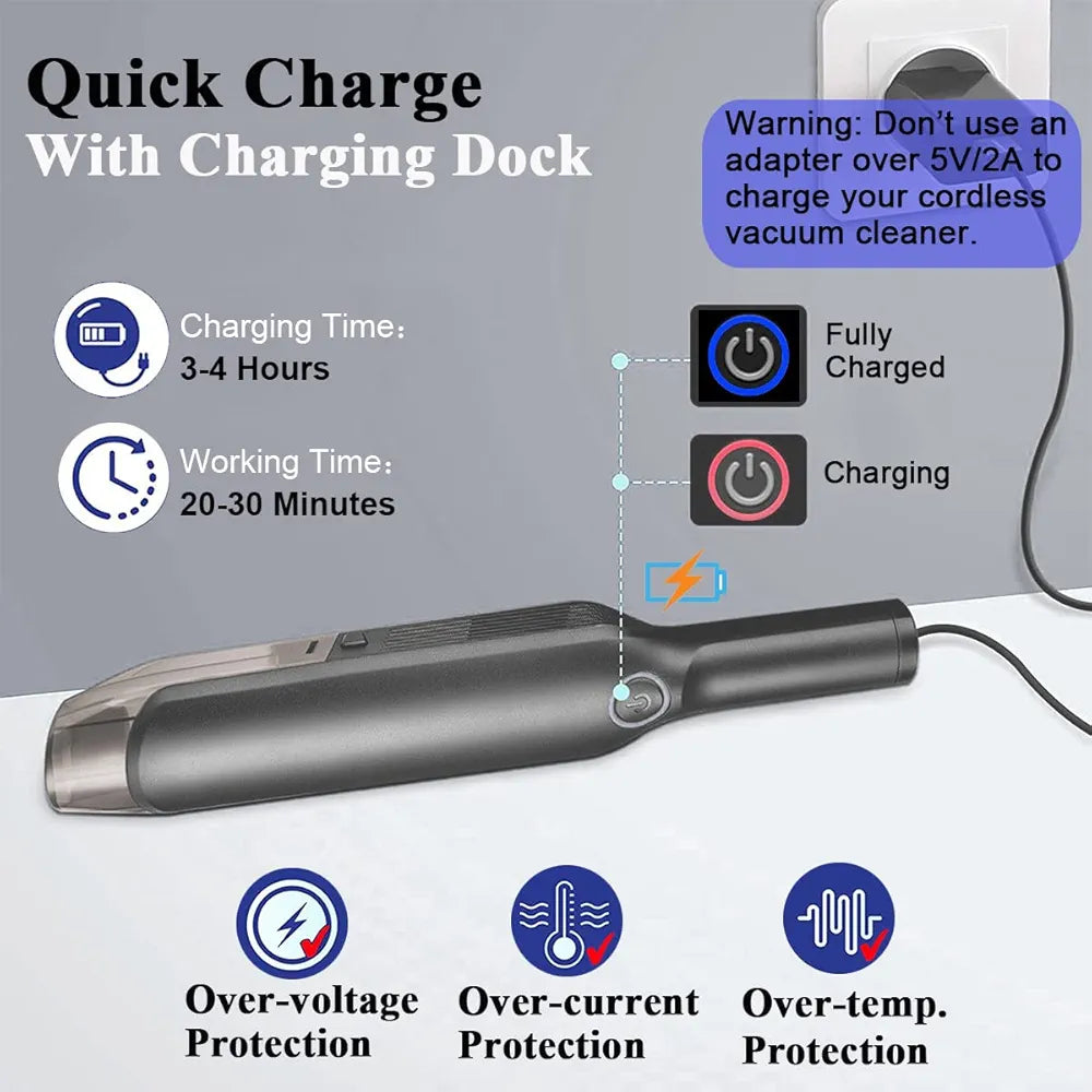 13KPa High-Suction Portable USB Cordless Car Vacuum Cleaner for Dry and Wet Cleaning