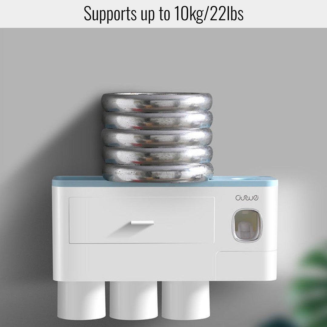 3-in-1 Wall-Mounted Toothbrush Holder with Automatic Toothpaste Dispenser and Drawer