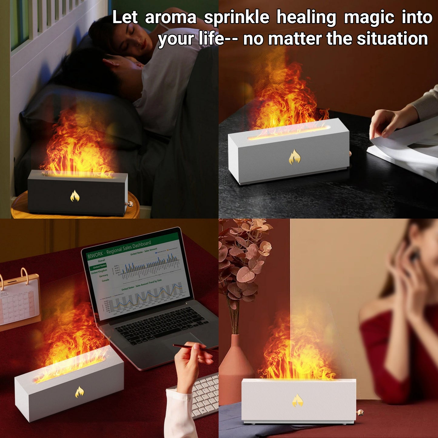 Flame Essential Oil Aroma Diffuser, Air Humidifier with Aromatherapy Functionality, Quiet Operation