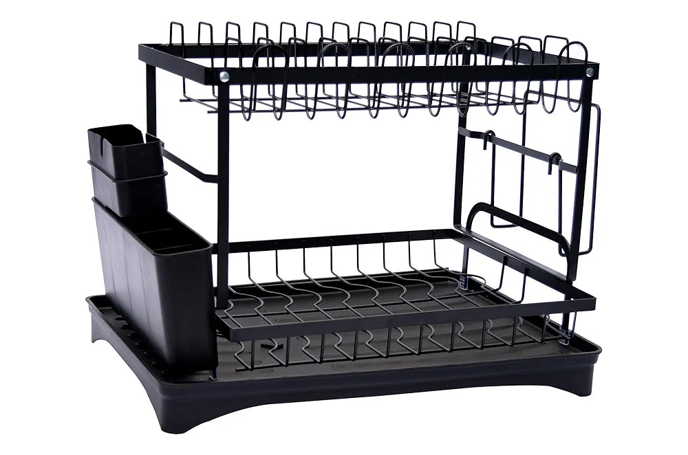 2-Tier Rust-Resistant Dish Drying Rack with Drip Tray, Utensil and Cutting Board Holder