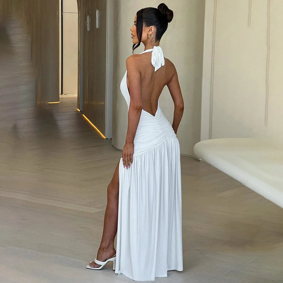 Thigh-High Slit Deep V Backless Maxi Dress