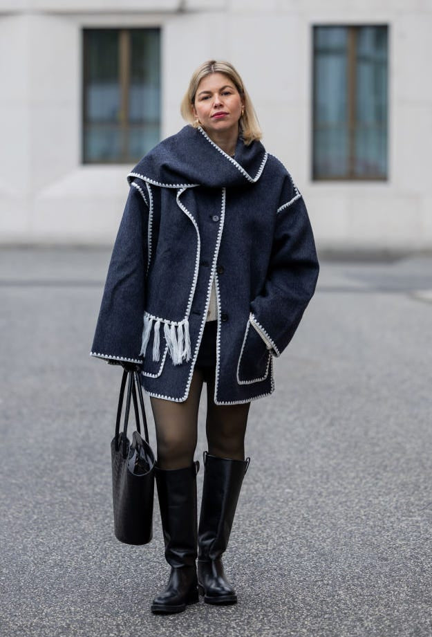 Wool-Blend Embroidered Scarf Coat