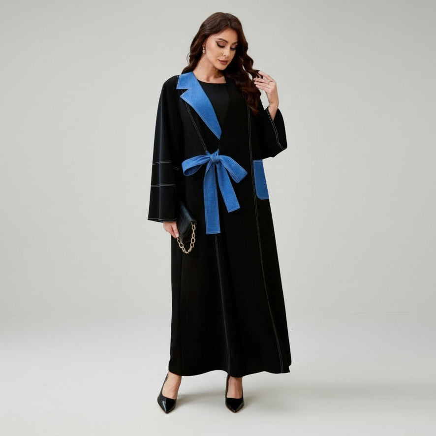 Tie-Waist Contrast Abaya