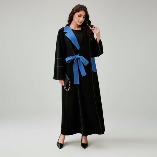 Tie-Waist Contrast Abaya