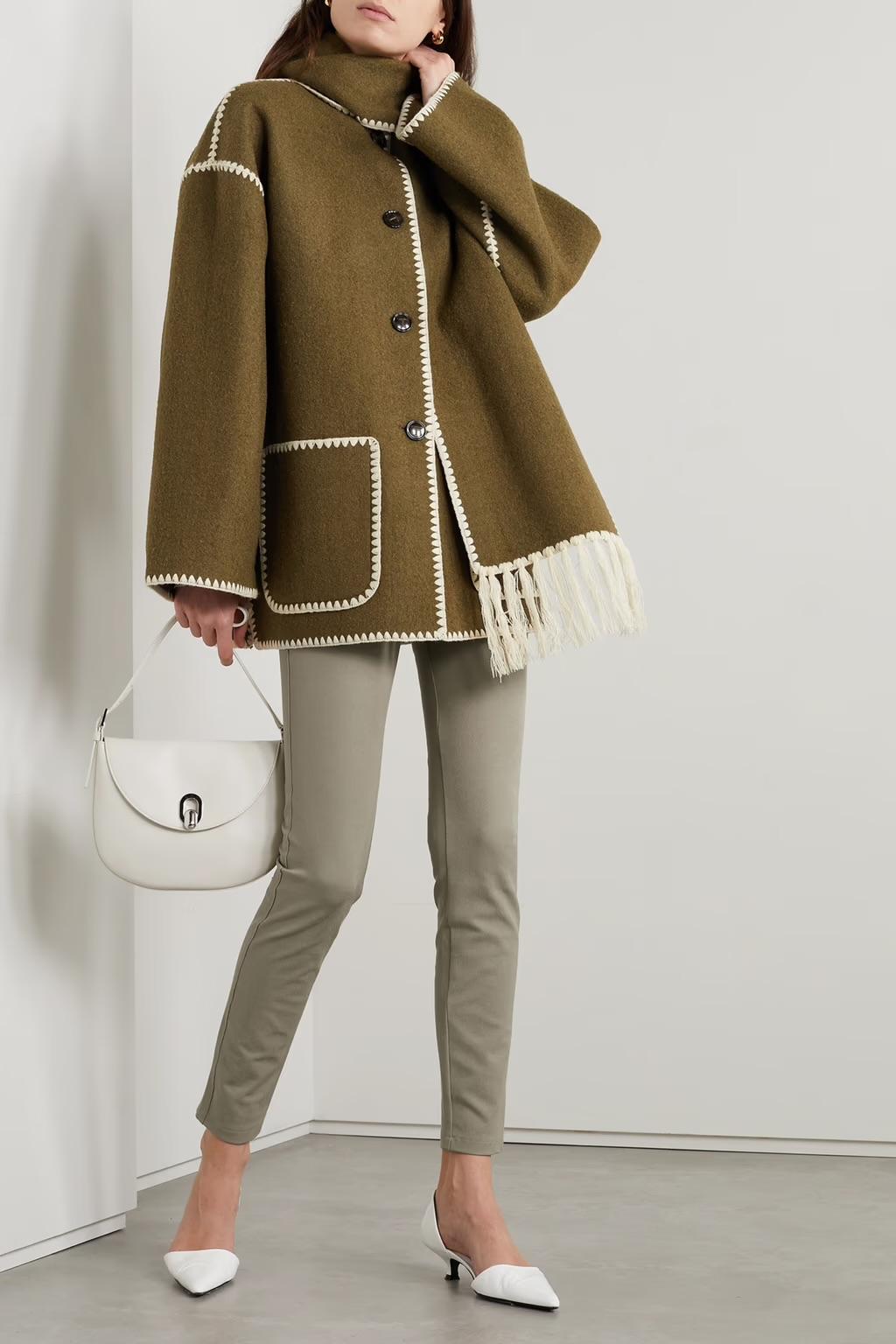 Wool-Blend Embroidered Scarf Coat