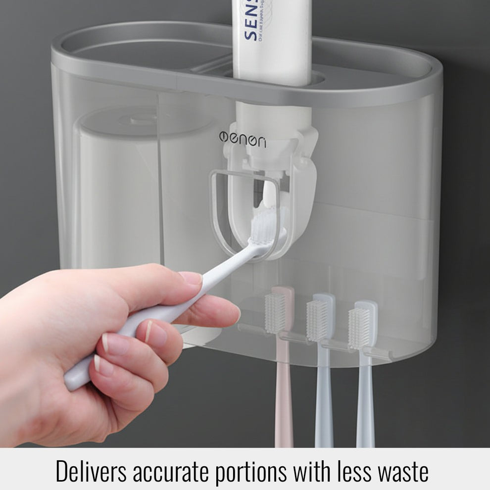 3-in-1 Wall-Mounted Toothbrush Holder with Automatic Toothpaste Dispenser