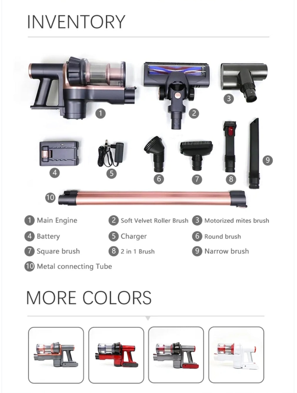 10KPa High-Suction Cordless Handheld Vacuum Cleaner, 45min Runtime, Built-In LED Light, Detachable Battery, Washable Filter