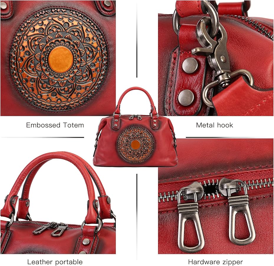 Genuine Cowhide Leather Handbag with Crossbody Strap