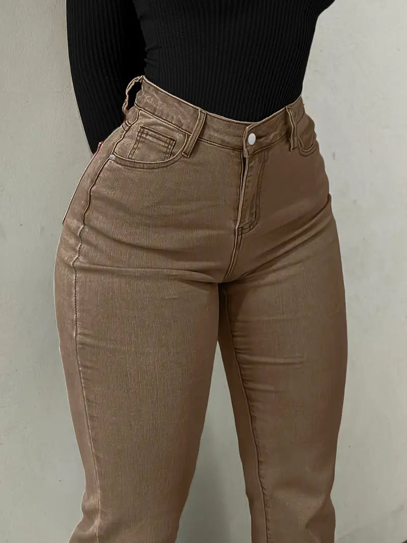 High-Waisted Stretch Flared Jeans