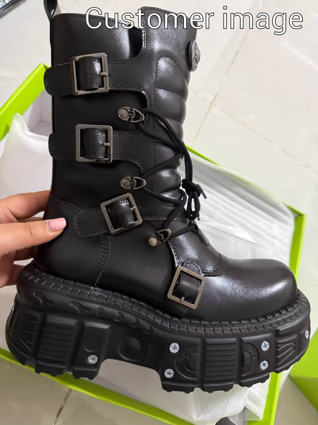Genuine Leather Gothic Platform Combat Boots – Unisex
