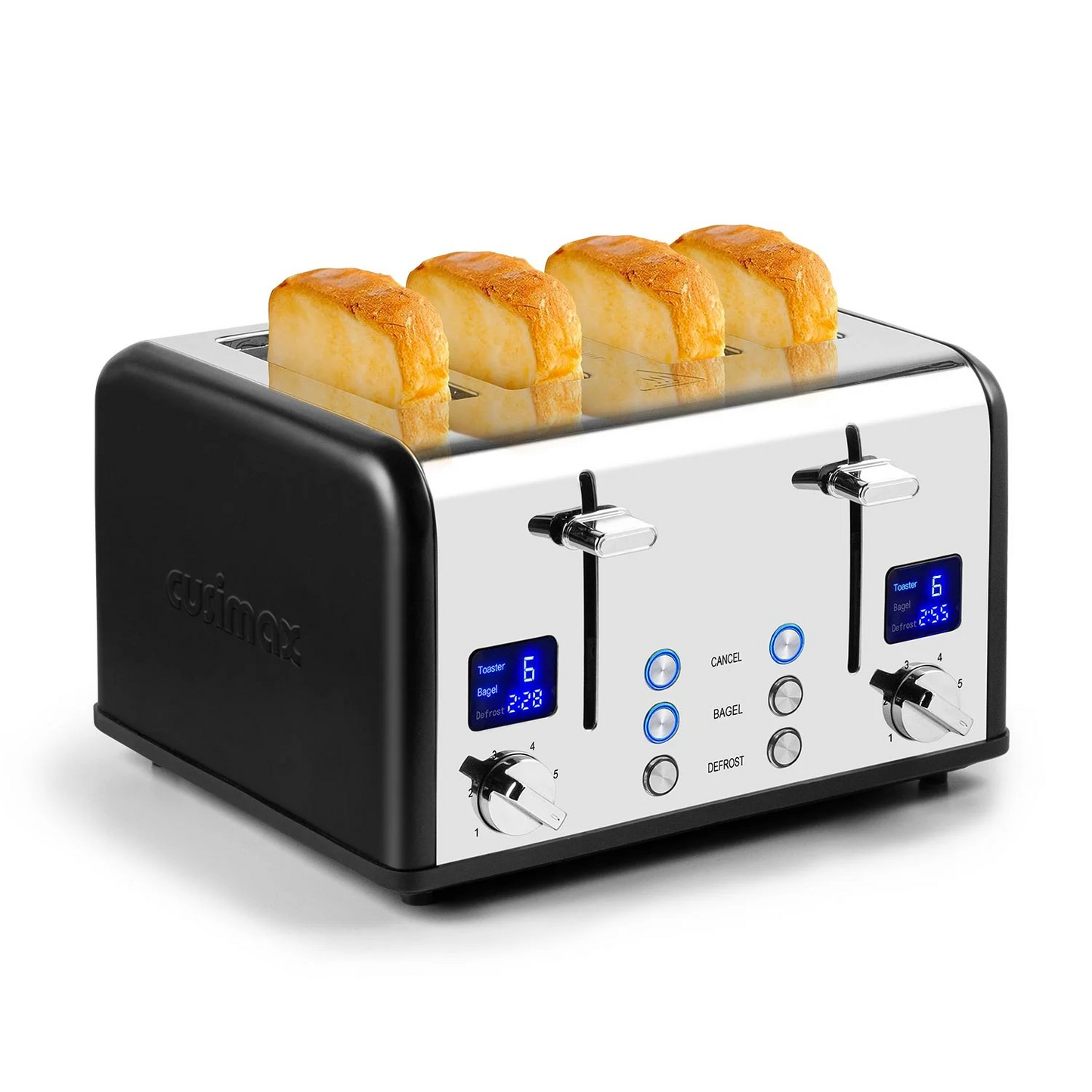 CUSIMAX 4-Slice Extra-Wide Slot Toaster with LED Display & Smart Controls