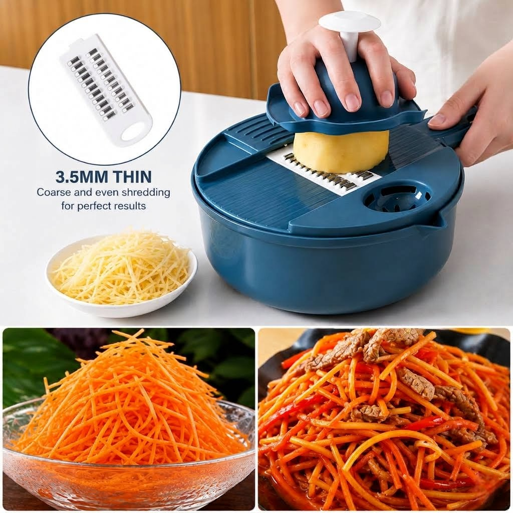 12-in-1 Multifunction Circular Slicer Set with Container Base/Strainer