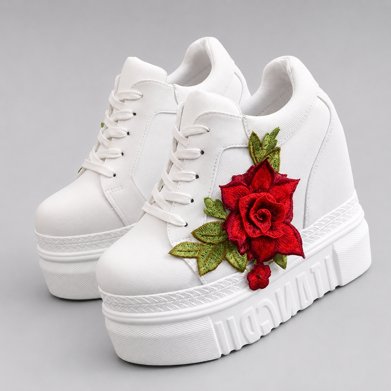Red Rose Canvas Platform Sneakers
