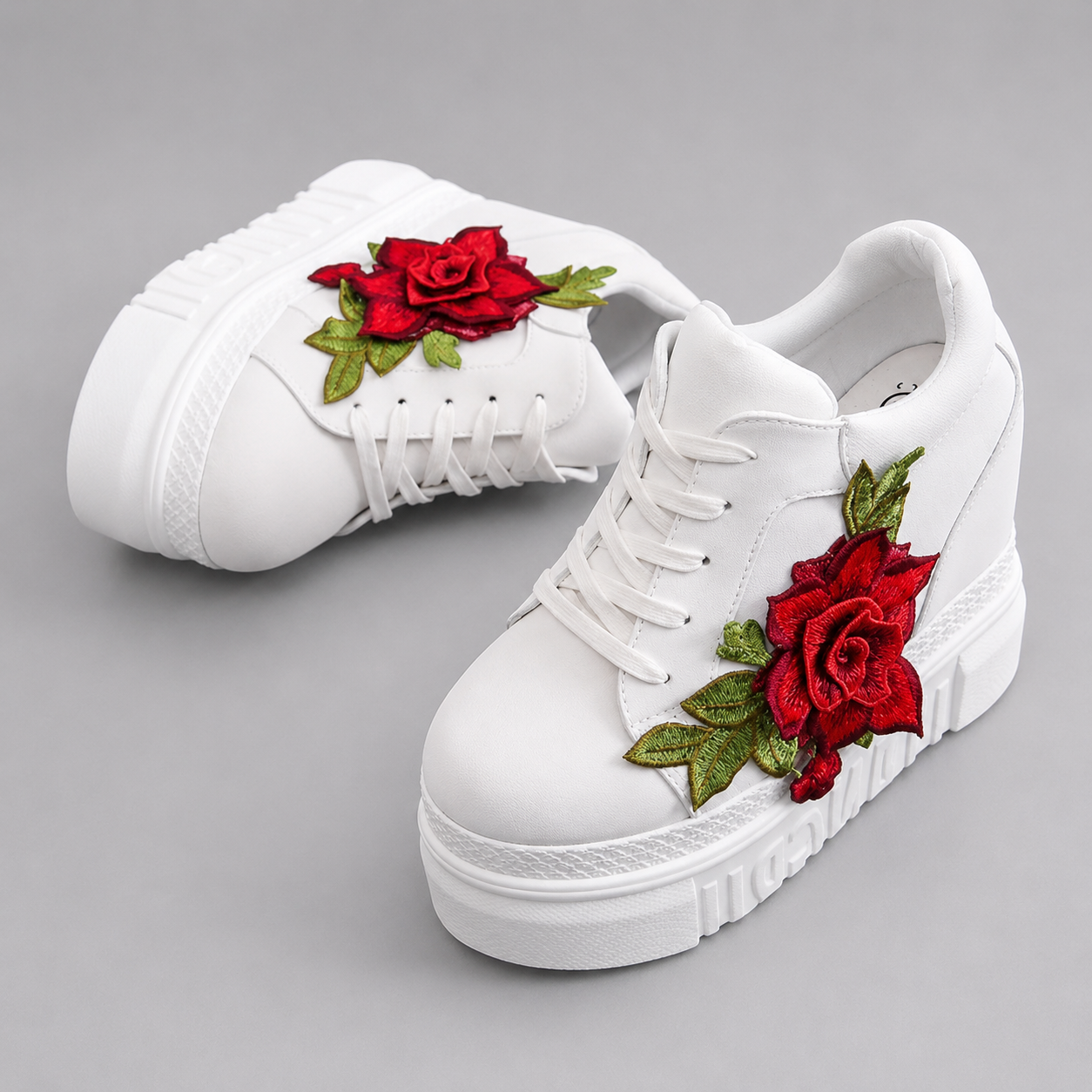 Red Rose Canvas Platform Sneakers