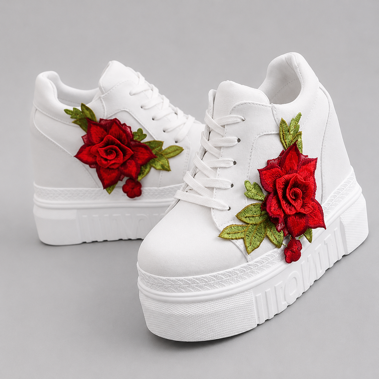 Red Rose Canvas Platform Sneakers