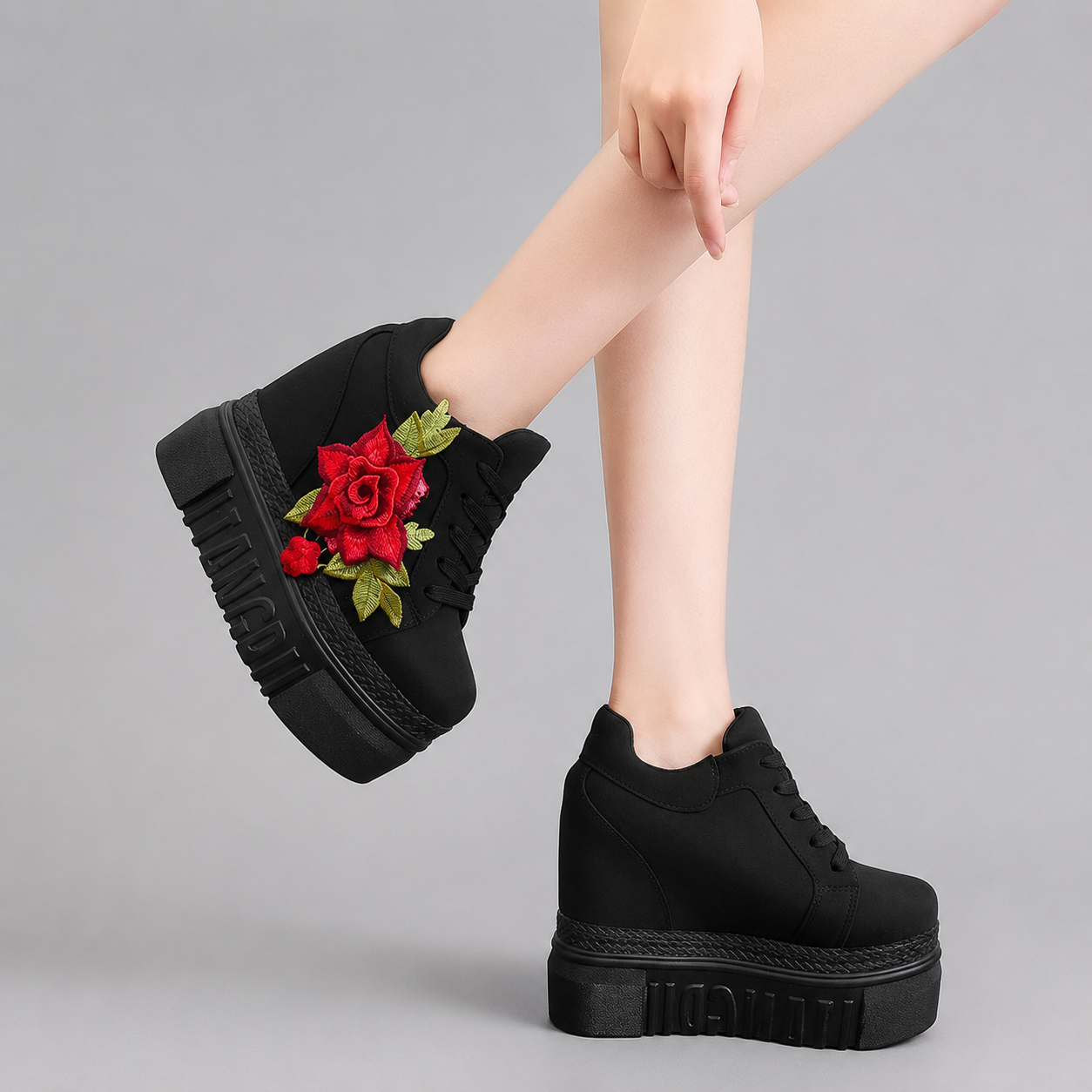 Red Rose Canvas Platform Sneakers