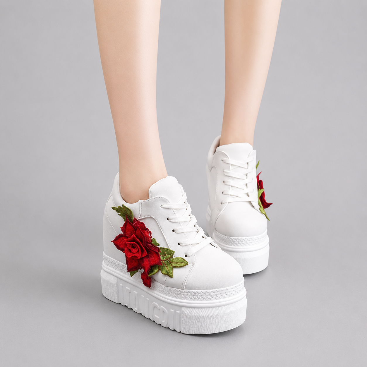 Red Rose Canvas Platform Sneakers