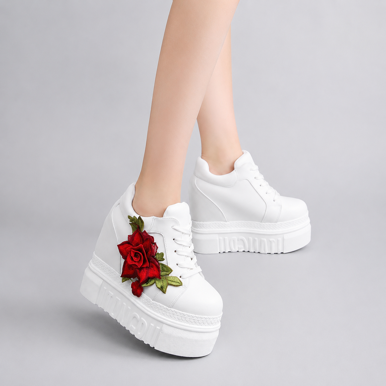 Red Rose Canvas Platform Sneakers