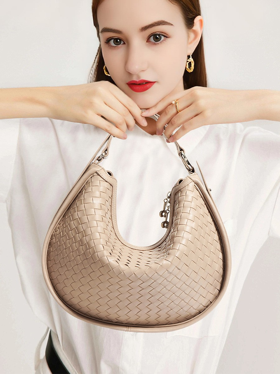 Half-Moon Handwoven Hobo Bag in Genuine Cowhide Leather