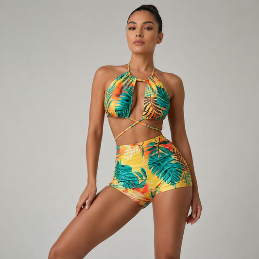 2-Piece Tropical Leaf Swimsuit