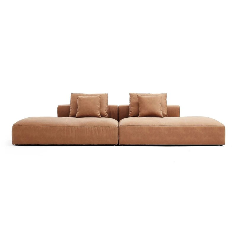 142in./360cm Modern Leather Upholstered Sectional Sofa with 2 Pillows