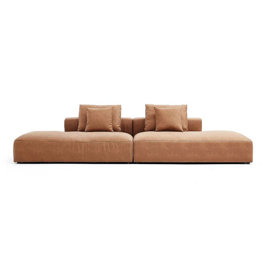 142in./360cm Modern Leather Upholstered Sectional Sofa with 2 Pillows