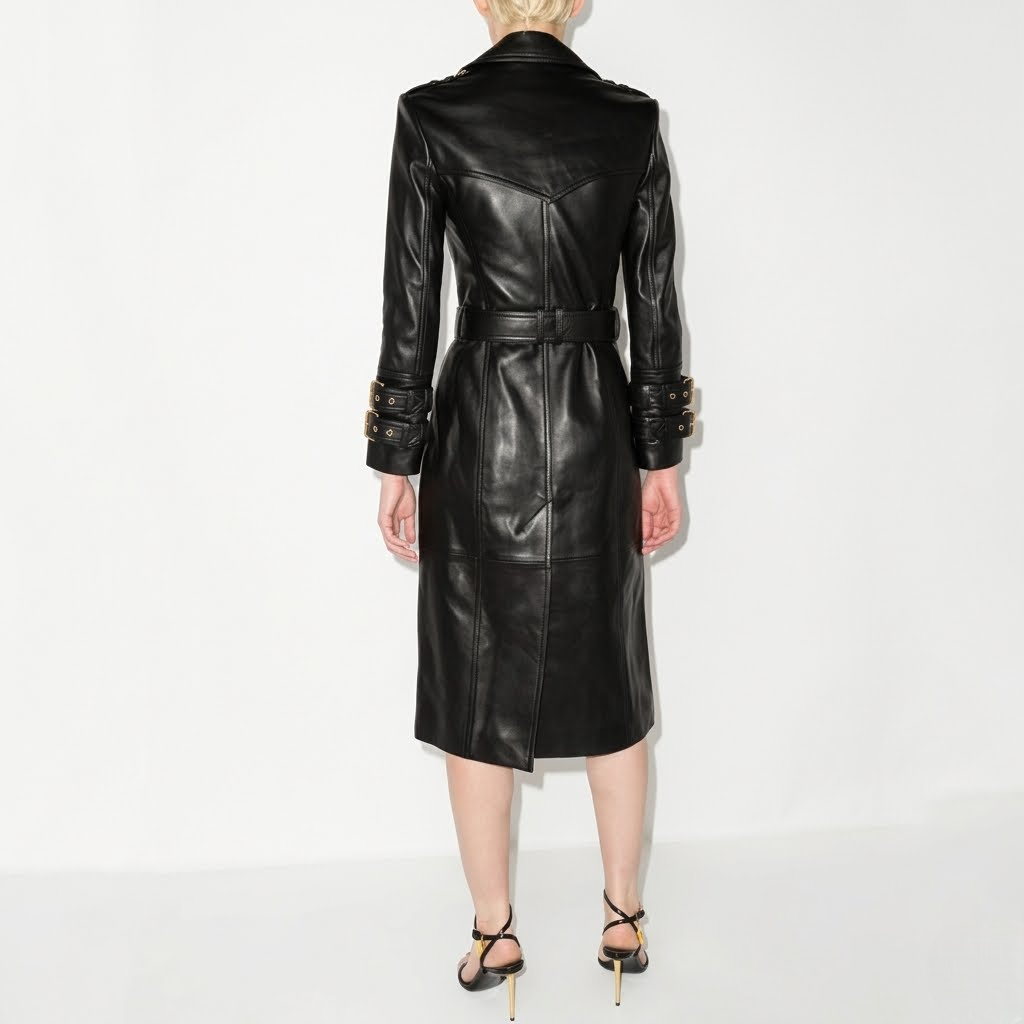 Belted Faux Leather Trench Coat