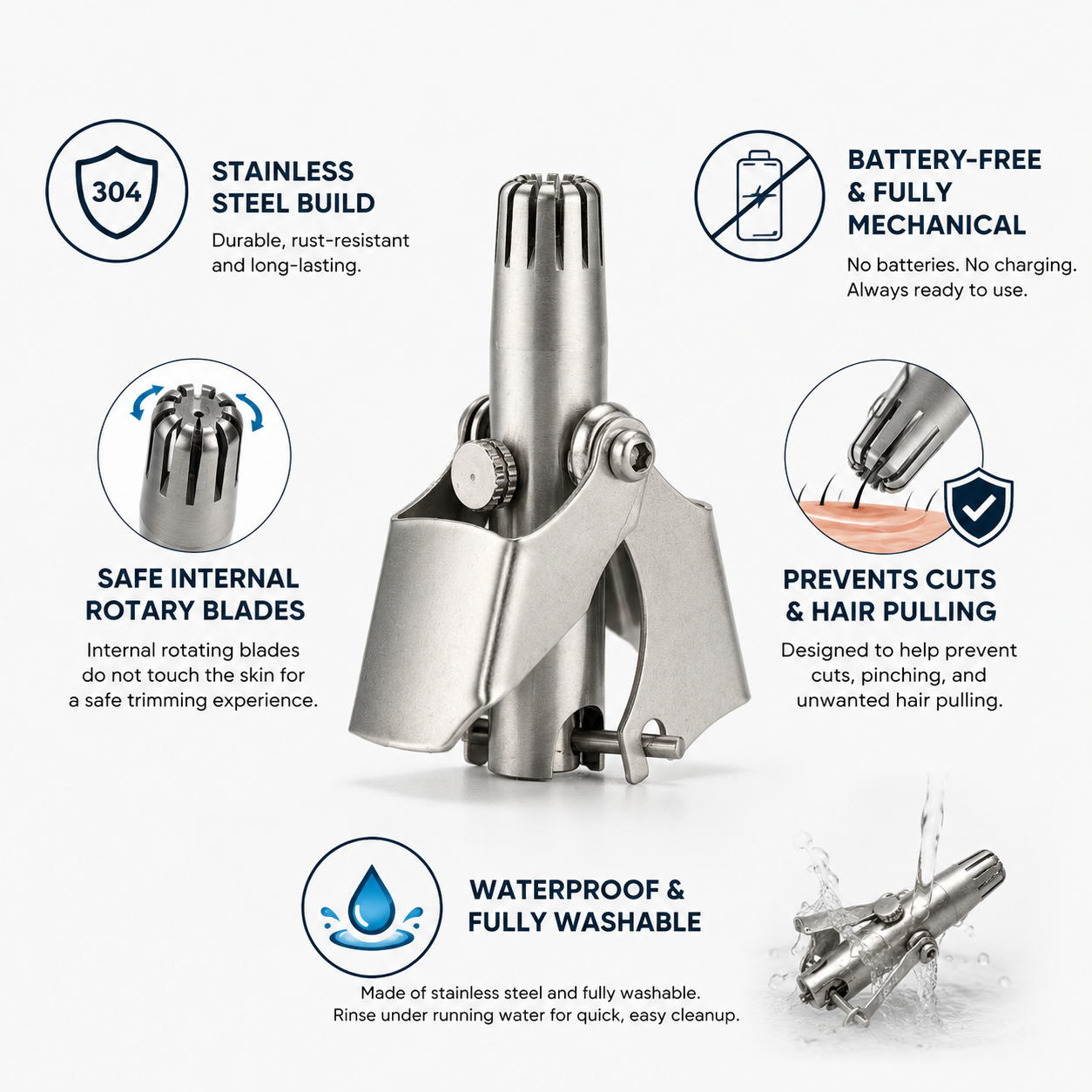 Stainless Steel Manual Nose & Ear Hair Trimmer