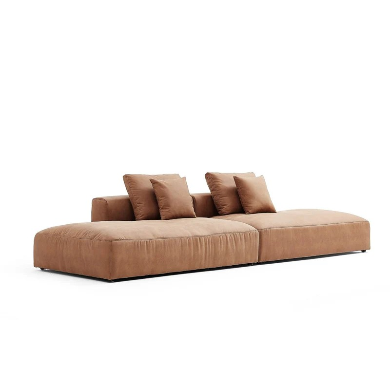 142in./360cm Modern Leather Upholstered Sectional Sofa with 2 Pillows