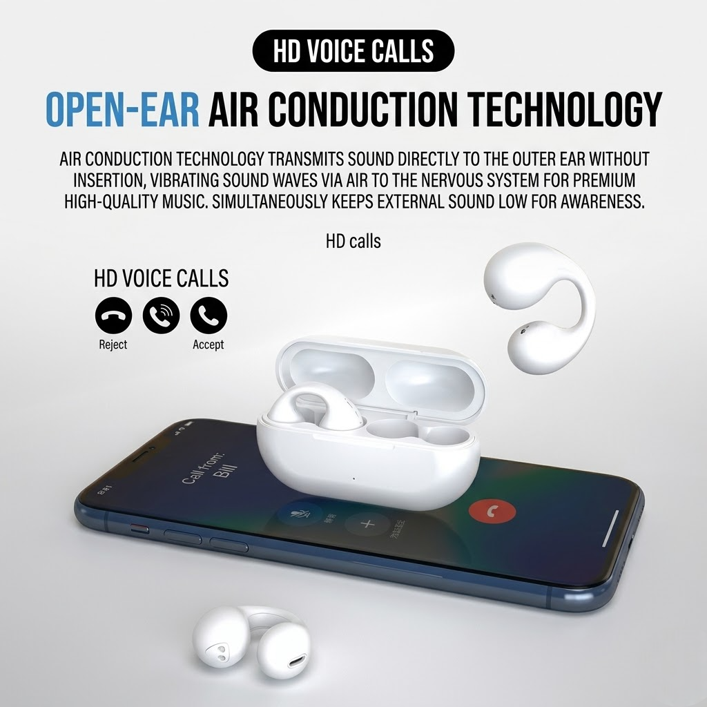 T75 Open-Ear Clip Wireless Bluetooth Earbuds