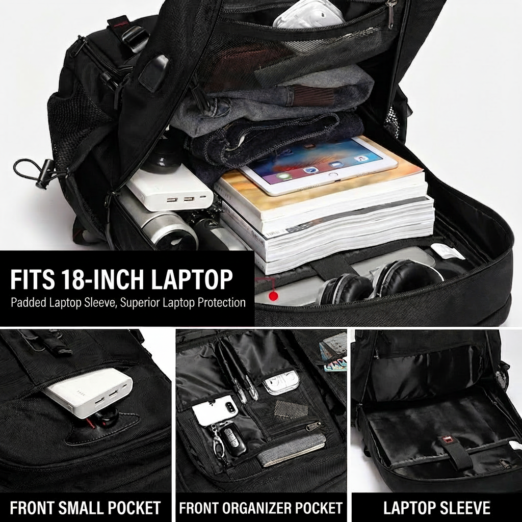 Multifunctional Laptop Travel Backpack with USB Charging Port – 80L