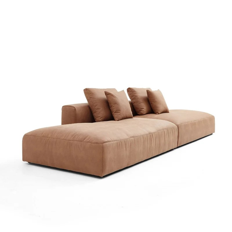 142in./360cm Modern Leather Upholstered Sectional Sofa with 2 Pillows