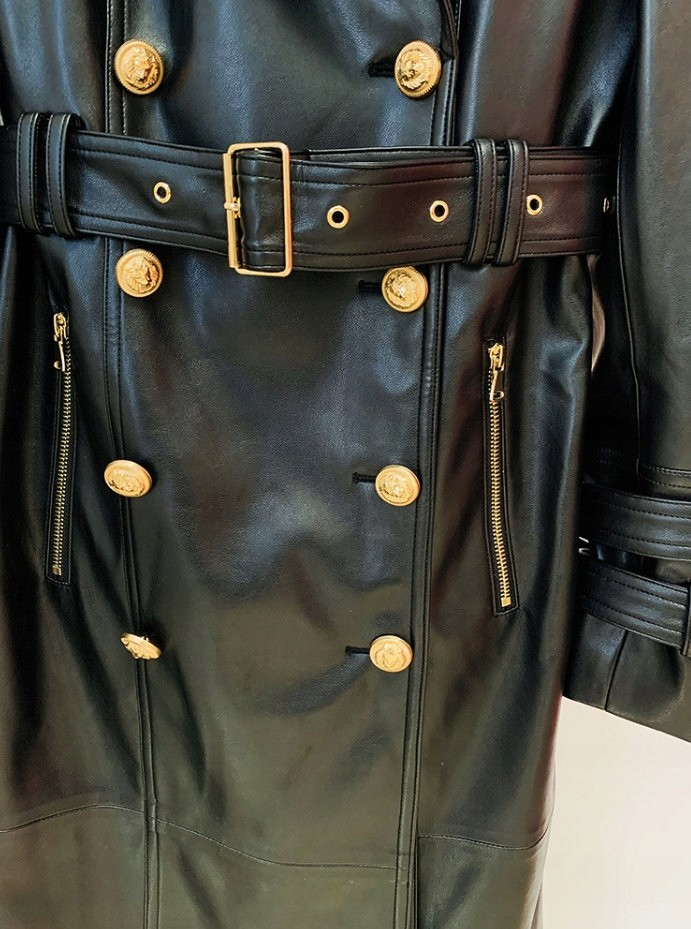 Belted Faux Leather Trench Coat