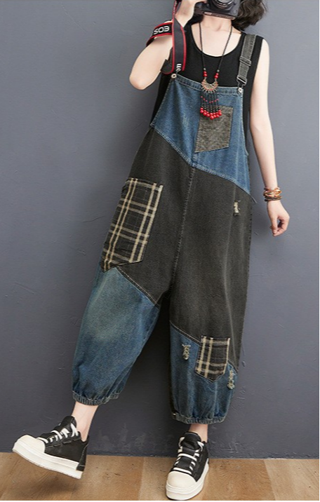 Patchwork Denim Overalls