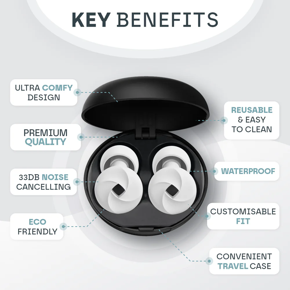 4-Pair Noise-Reducing Silicone Earplugs with Carrying Case