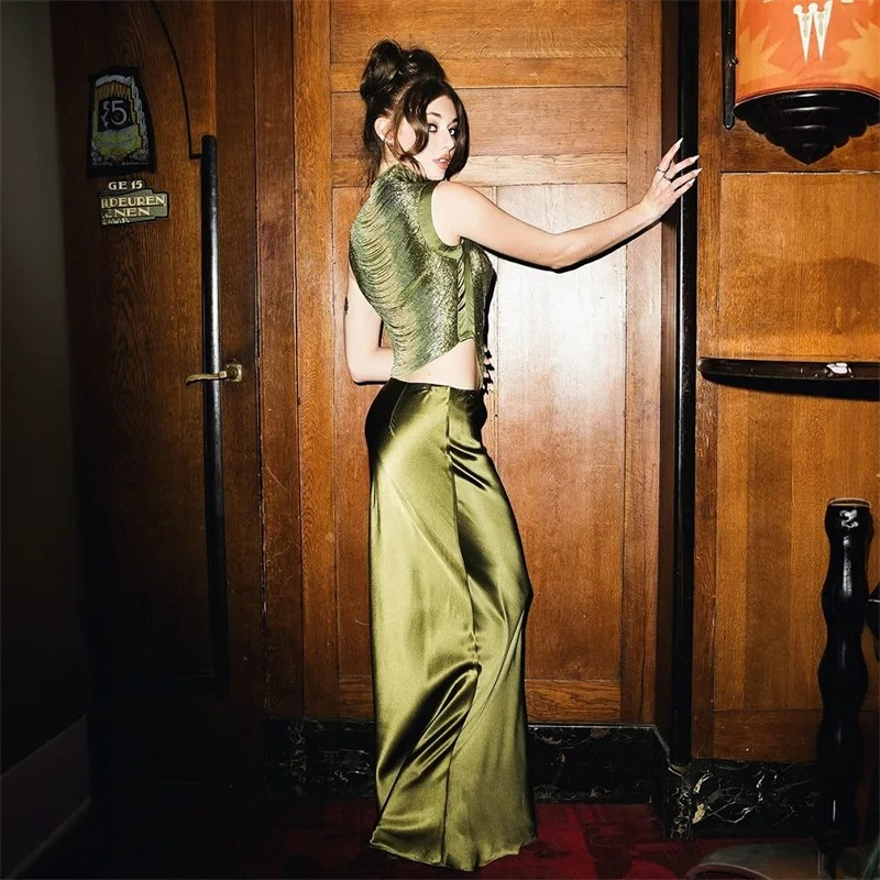 2-Piece Sparkly Tassel Top with Maxi Skirt