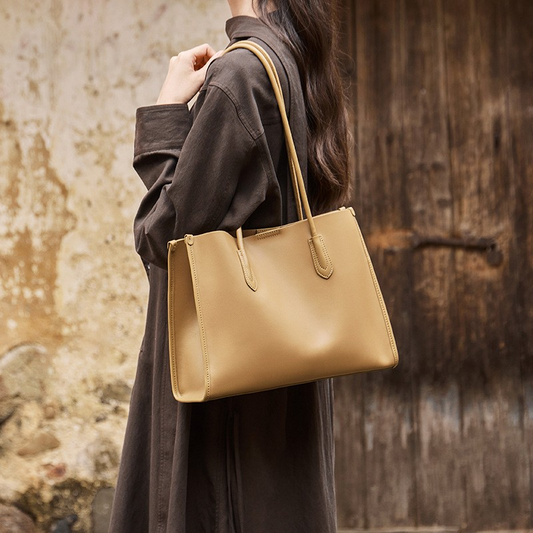 Minimalist Shoulder Tote – Genuine Cowhide Leather