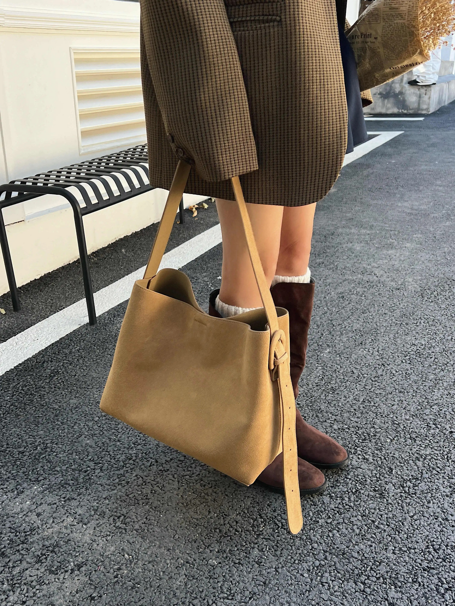 Retro Suede Slouchy Tote Bag