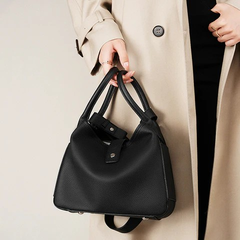 Elena Convertible Bucket Bag – Genuine Cowhide Leather