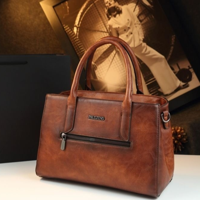 Retro Floral Embossed Genuine Leather Handbag