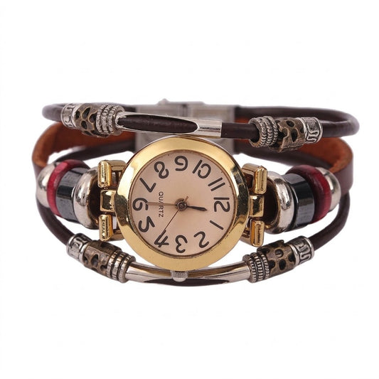 Retro-Style Women's Multi-Layered Bracelet Quartz Watch