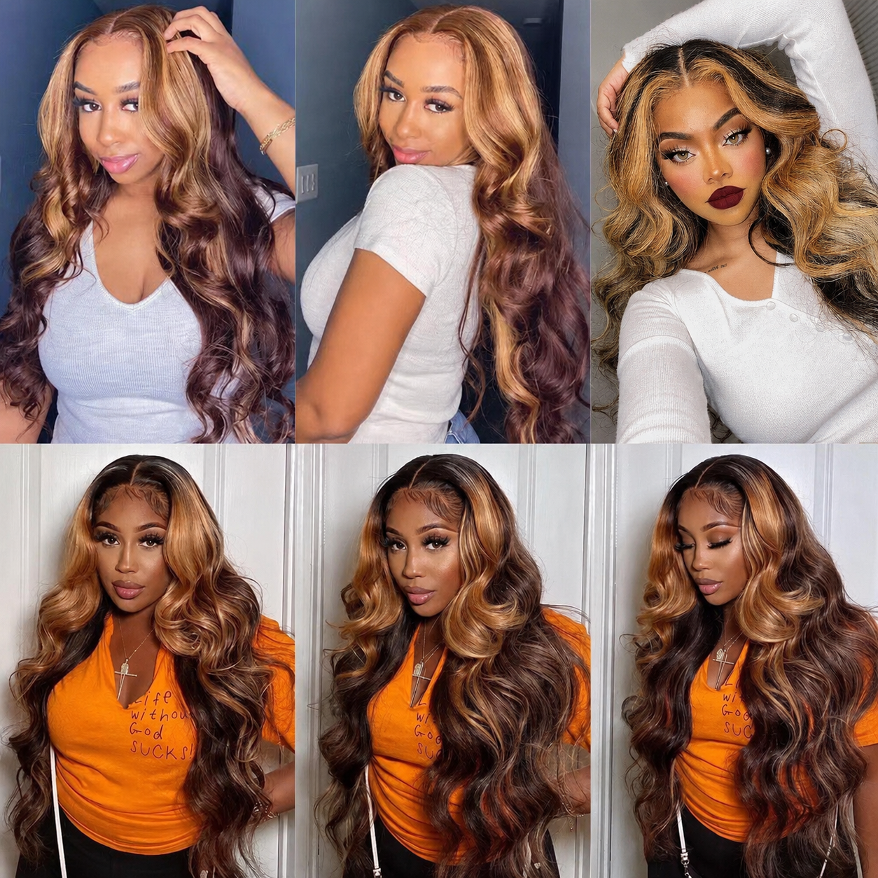 100% Human Hair Body Wave 13x6 Lace Front Wig with Honey Blonde Highlights – 28inch/71 cm